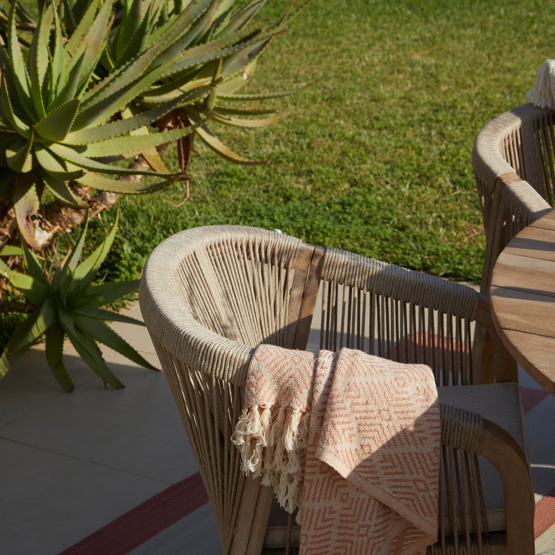 Shiro 6 Seater Wooden Round Dining Set with 6 Nala Sand Chairs - Laura James 