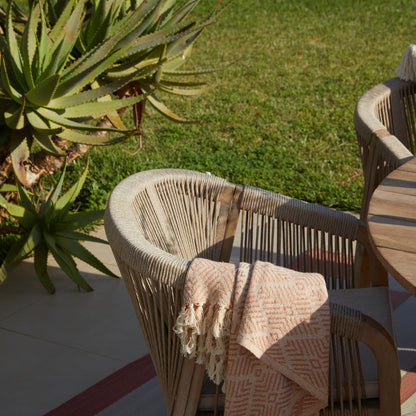 Shiro 6 Seater Wooden Round Dining Set with 6 Nala Sand Chairs - Laura James 