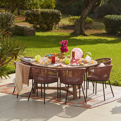 Shiro 6 Seater Wooden Round Dining Table with 6 Hali Pink Rope Chairs
- Laura James 