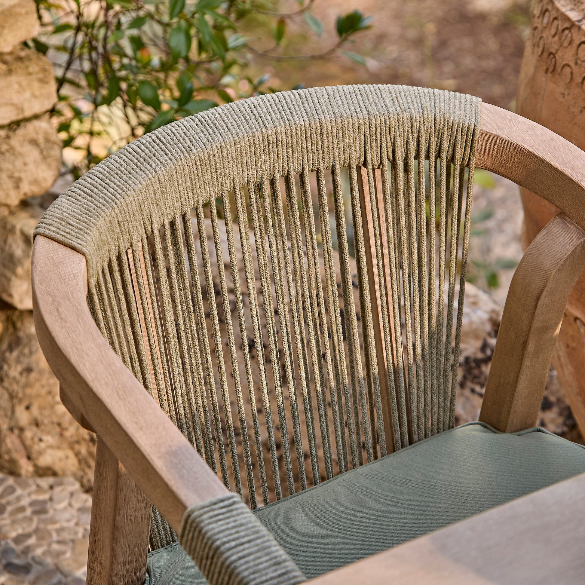 Shiro Green Rope Wooden Garden Chairs - Set of 2 - Laura James