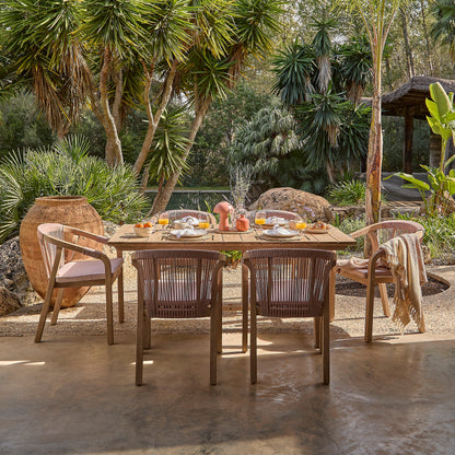 Shiro 6 Seater Wooden Garden Dining Set with Shiro Pink Rope Chairs & Bench - 180cm - Laura James