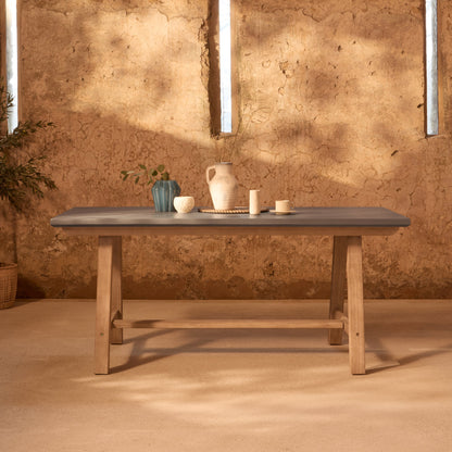 Shiro Brushed Light Acacia Garden Dining Table - Dove Grey Concrete - Laura James