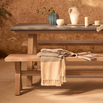 Shiro 6 Seater Dove Grey Garden Dining Set with 2 Charlotte Benches - Laura James