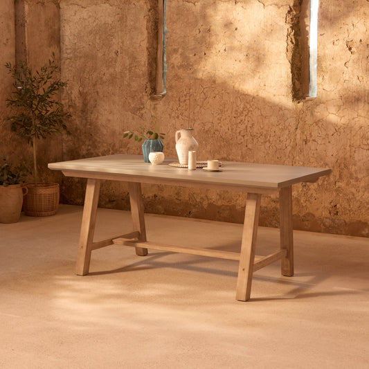 Shiro Brushed Light Acacia Garden Dining Table - Pale Grey Concrete - Laura James