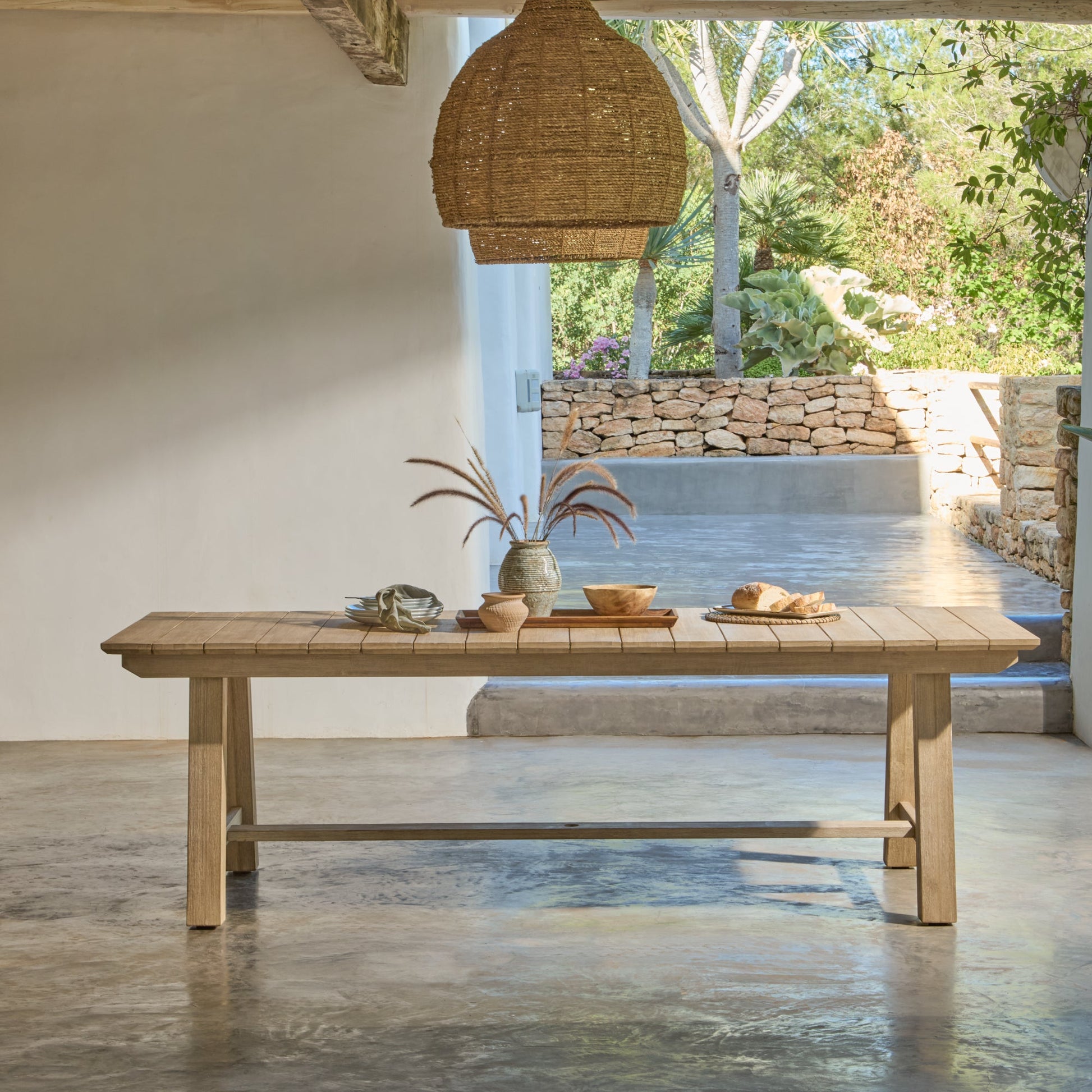 Shiro 8 Seater Wooden Garden Dining Table - Brushed Light Acacia - Laura James