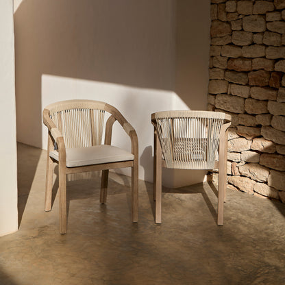 Shiro Brushed Light Acacia Garden Chairs - Set of 2 - Beige Rope - Laura James 