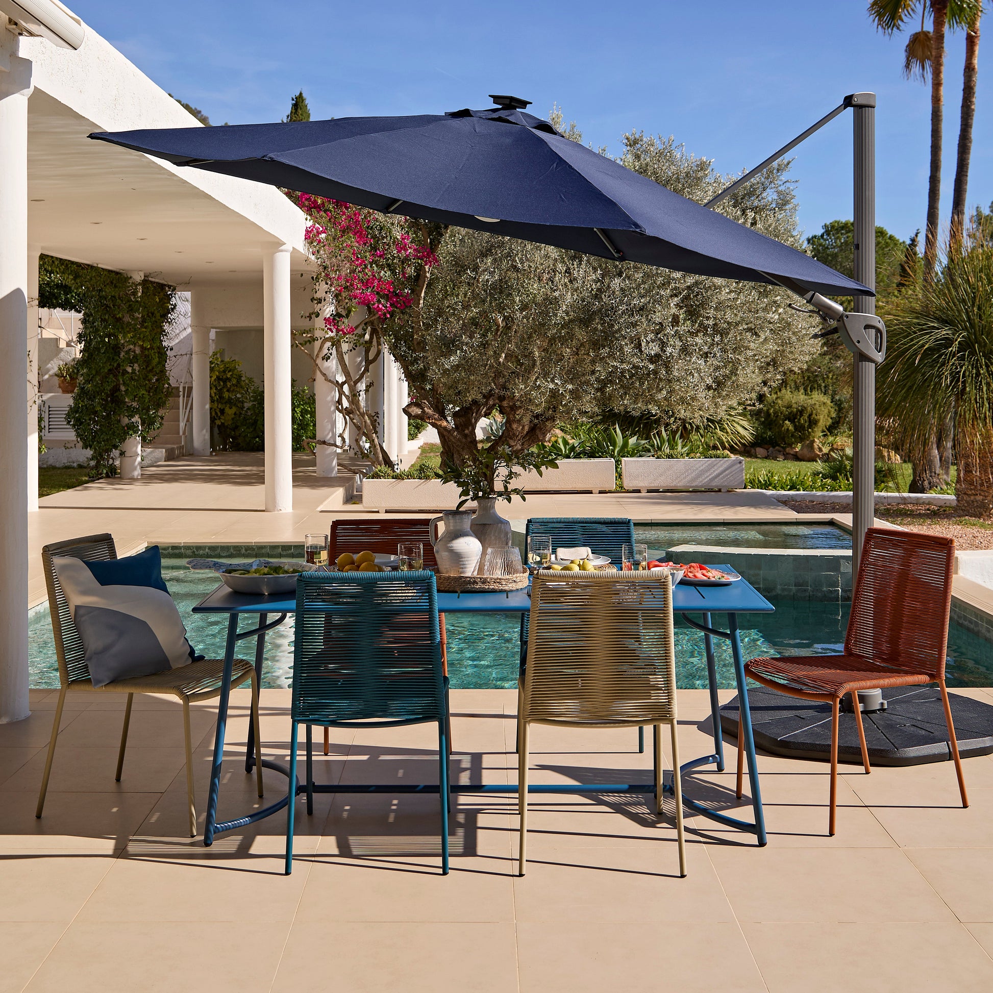 Wilder 6 Seater Blue Dining Table Set with Ryder Chairs - Laura James