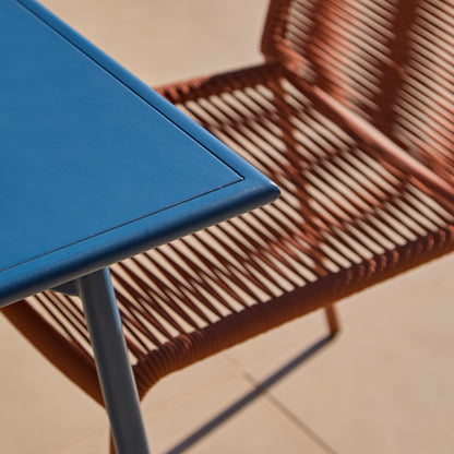 Wilder 6 Seater Blue Garden Dining Set with Ryder Burnt Orange Chairs - Laura James