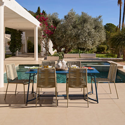 Wilder 6 Seater Blue Garden Dining Set with Ryder Clay Chairs - Laura James