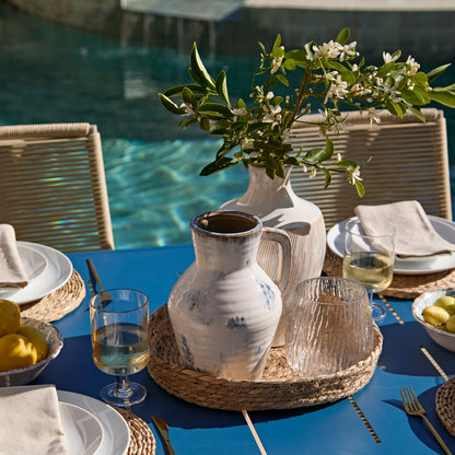 Wilder 6 Seater Blue Garden Dining Set with Ryder Clay Chairs - Laura James