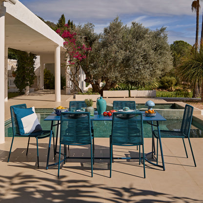 Wilder 6 Seater Blue Garden Dining Set with Ryder Teal Chairs - Laura James