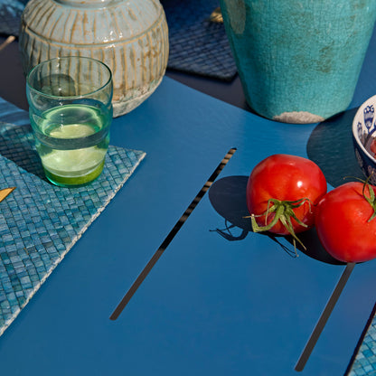 Wilder 6 Seater Blue Garden Dining Set with Ryder Teal Chairs - Laura James