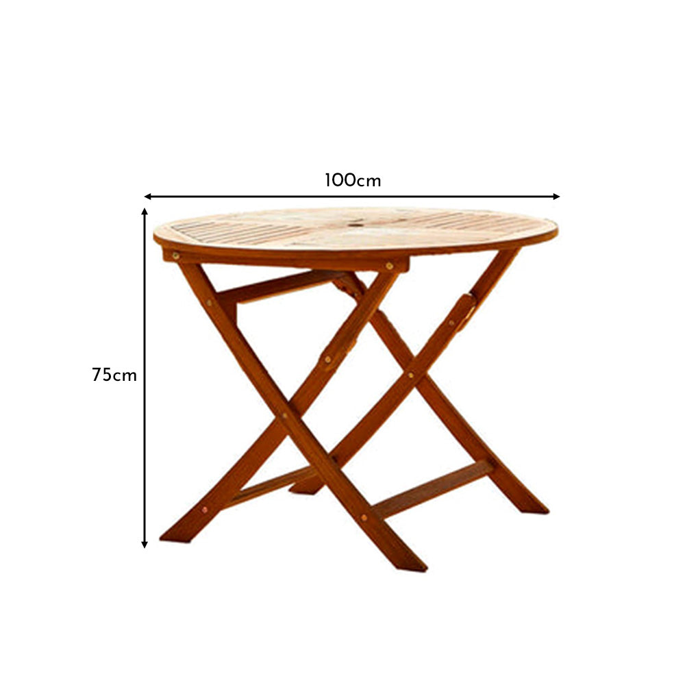 Ashby 4 Seater Wooden Round Folding Garden Dining Table - 100cm