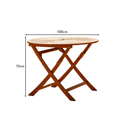 Ashby 4 Seater Wooden Round Folding Garden Dining Table - 100cm