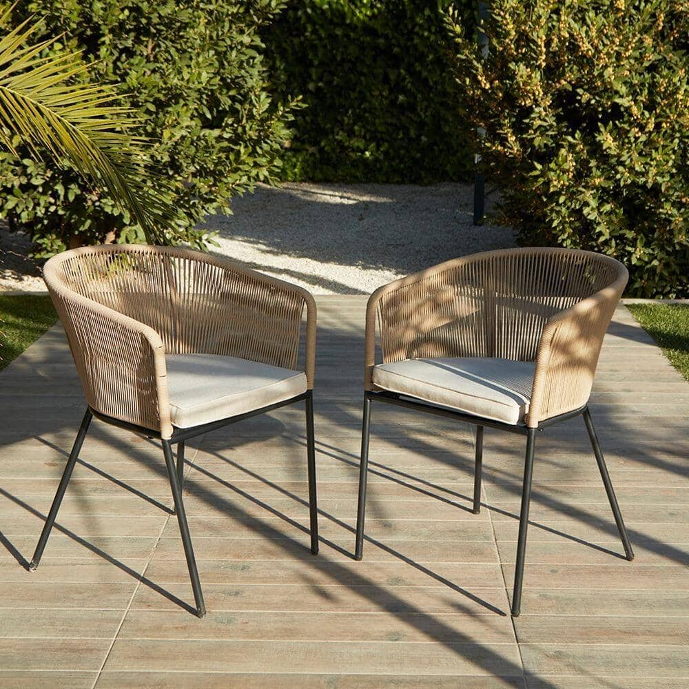 Amelia 4 Seater Natural Wood Black Legs Garden Dining Set - Hali Natural Chairs