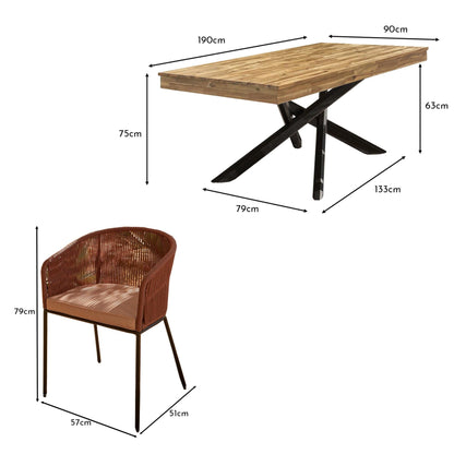Amelia 4 Seater Natural Wood Black Legs Garden Dining Set - Hali Pink Chairs