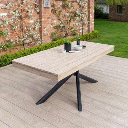 Amelia 4 Seater Natural Wood Black Legs Garden Dining Set - Hali Green Chairs