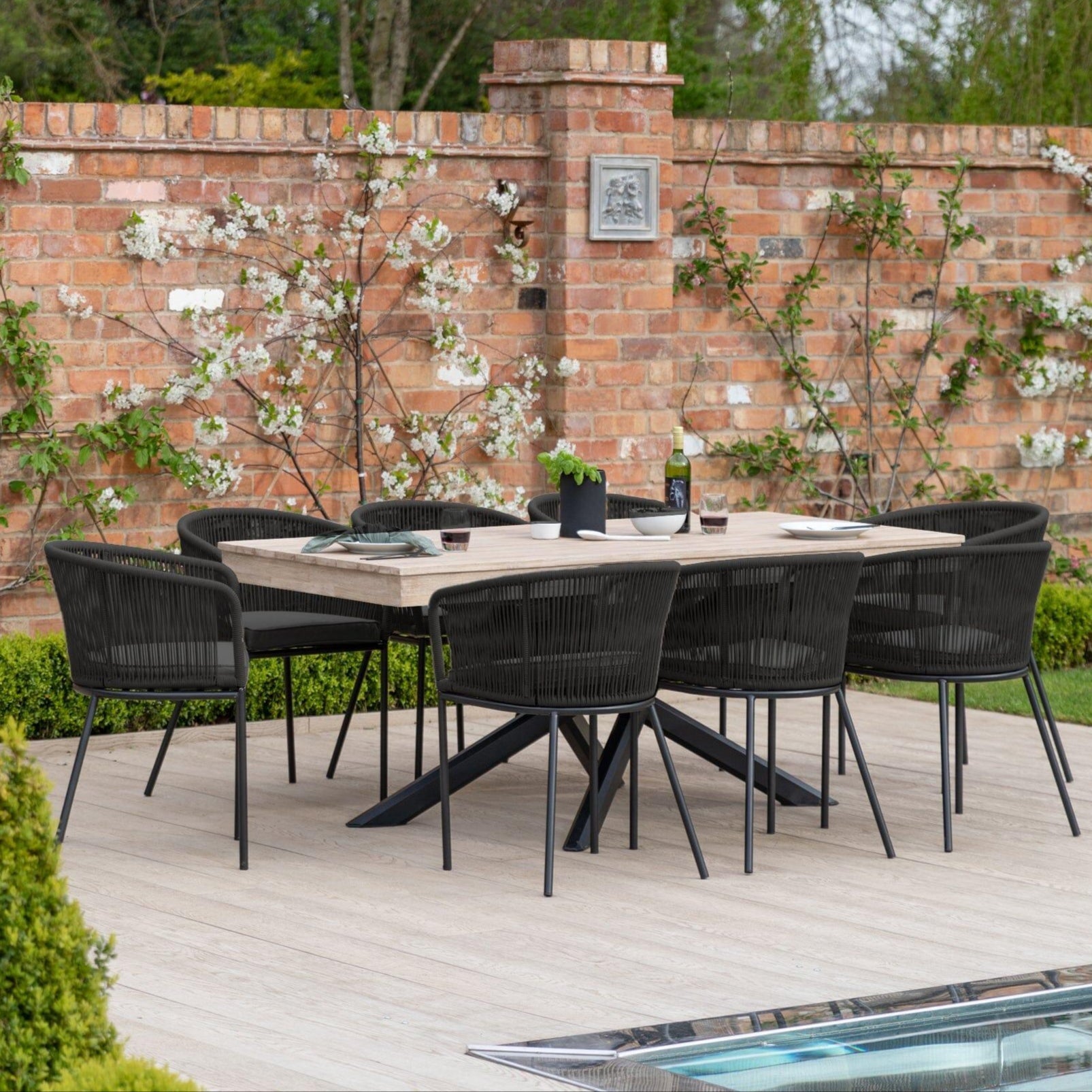 Amelia 8 Seater Whitewash Wood Black Legs Garden Dining Set - Hali Black Chairs - Laura James