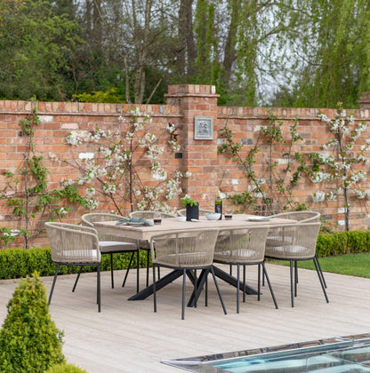 Amelia 8 Seater Whitewash Wood Black Legs Garden Dining Set - Hali Natural Chairs - Laura James