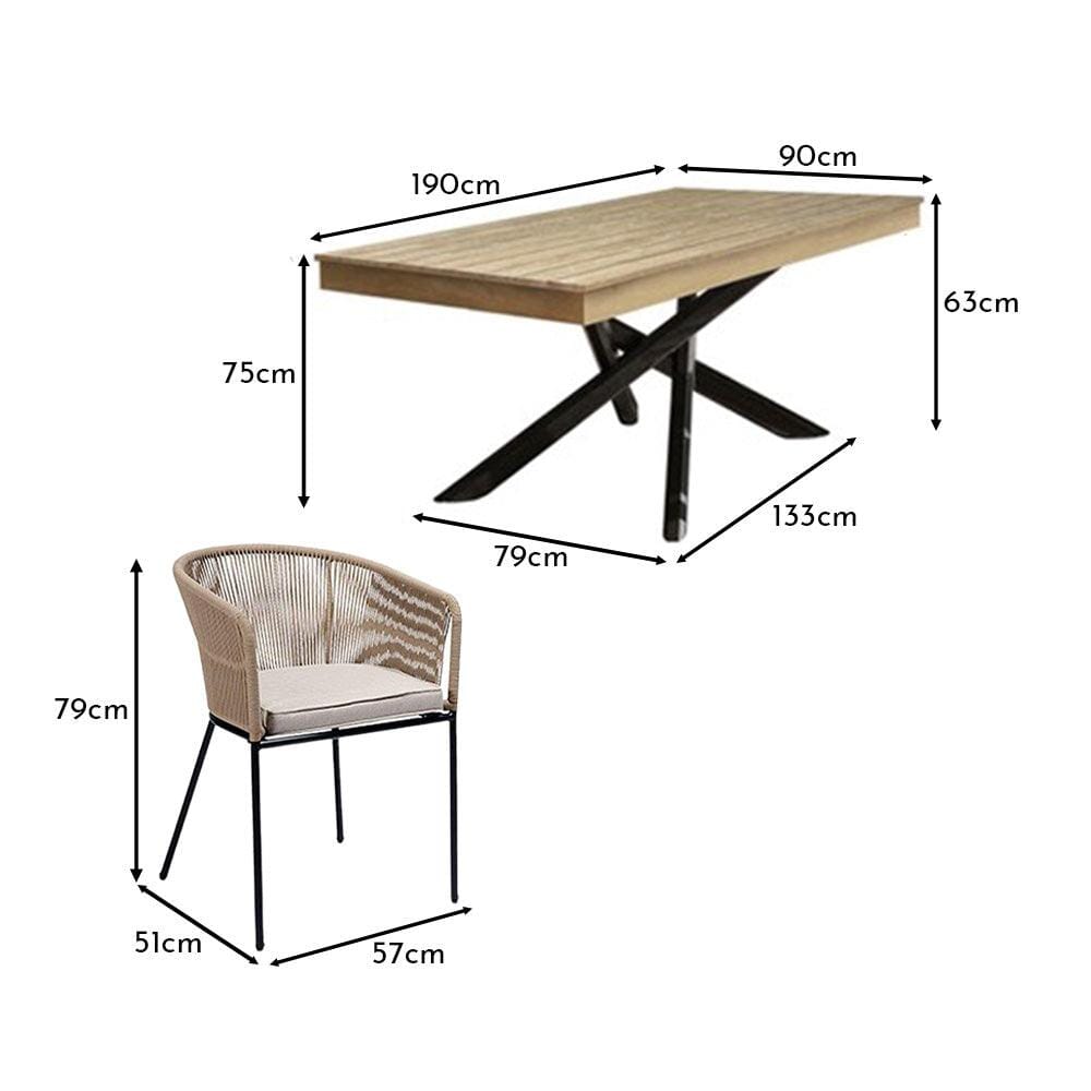 Amelia 8 Seater Whitewash Wood Black Legs Garden Dining Set - Hali Natural Chairs - Laura James