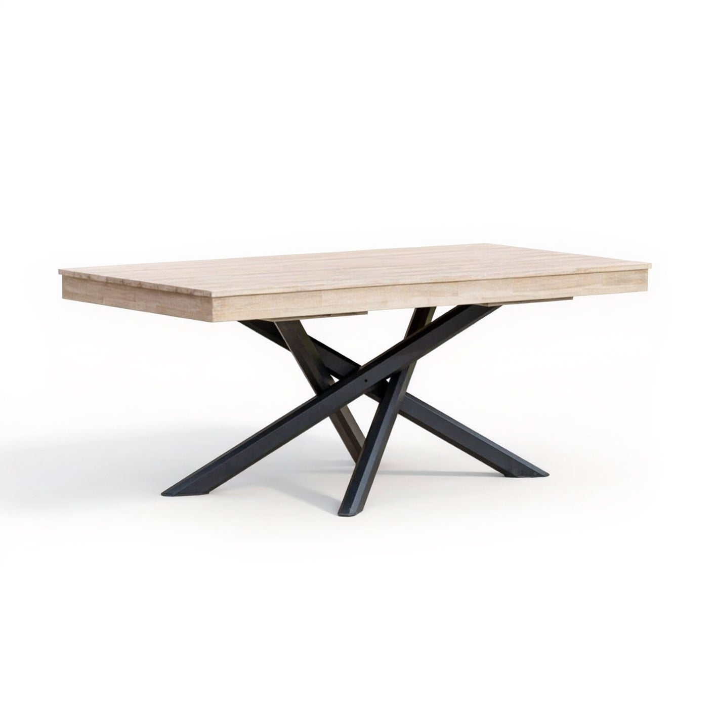 Amelia Outdoor Dining Table in Light Brushed Acacia Wood with Black Metal Legs - Rattan Direct