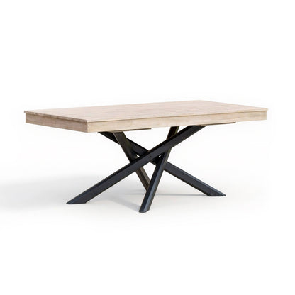 Amelia Outdoor Dining Table in Light Brushed Acacia Wood with Black Metal Legs - Rattan Direct