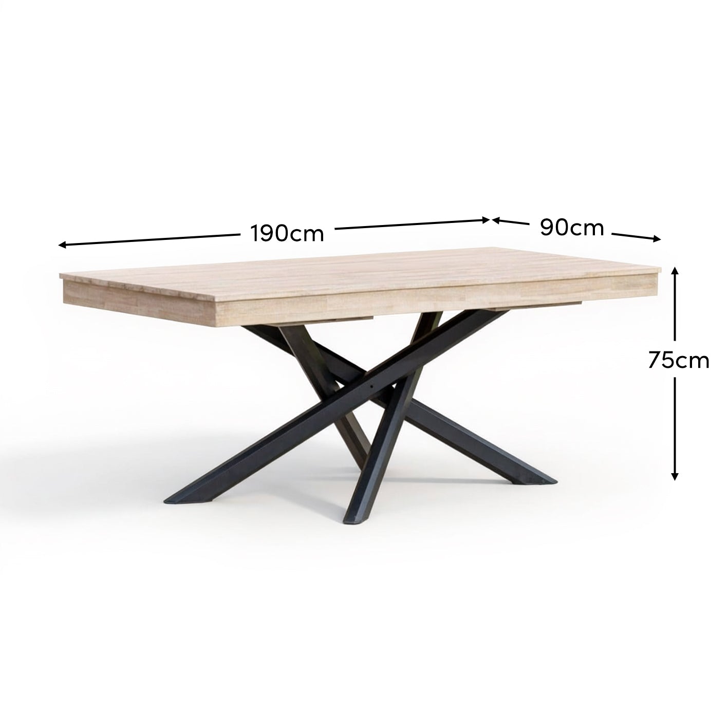 Amelia Outdoor Dining Table in Light Brushed Acacia Wood with Black Metal Legs - Rattan Direct