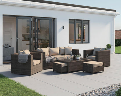 Ascot 3 Seater Rattan Garden Sofa Set in Premium Truffle Brown and Champagne