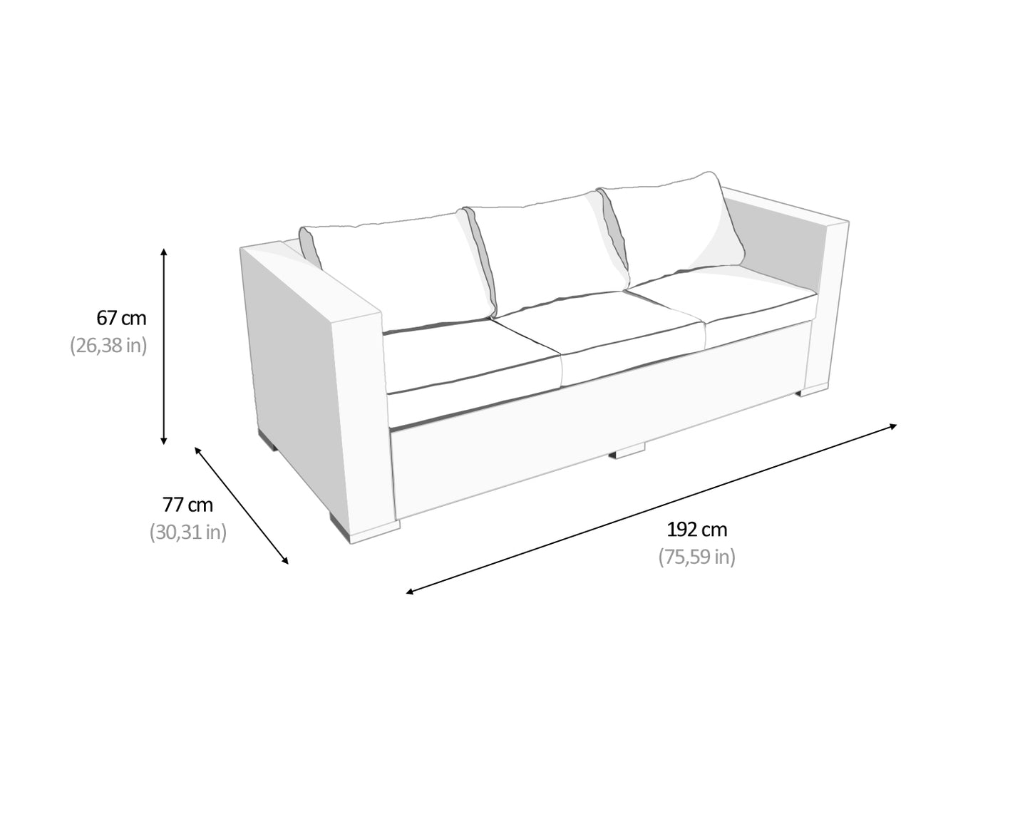 Ascot 3 Seater Rattan Garden Sofa Set in Chocolate and Cream