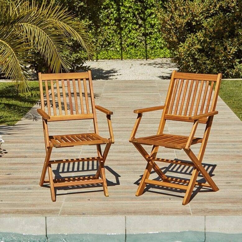 Ashby 4 Seater Wooden Rectangular Garden Armchair Dining Set with Grey LED Premium Parasol - 120cm - Laura James