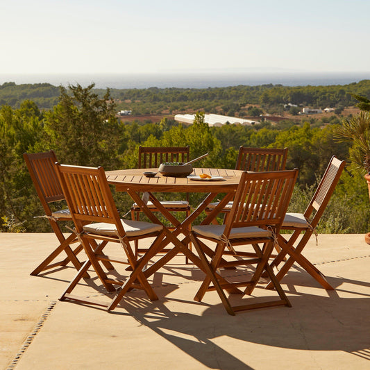 Ashby 6 Seater Round Wooden Garden Dining Set with Arms - 130cm