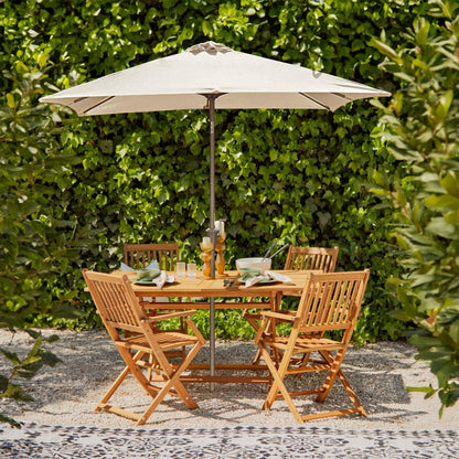 Ashby Outdoor 4 Seater Wooden Rectanglar Armchair Dining Set with Cream Parasol - 120cm - Laura James