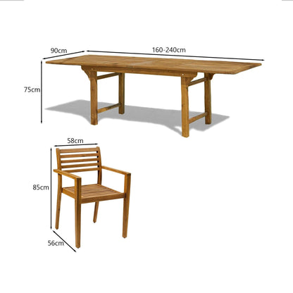 Aspen 6 Seater Wooden Extendable Garden Dining Set with Cushions - 160cm to 240cm