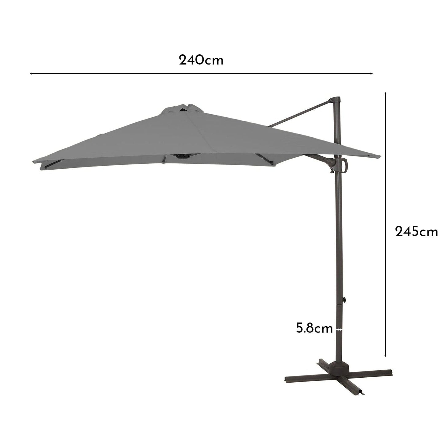 Grey LED Premium Cantilever Parasol - 2.4m Square with Quartered Black Base