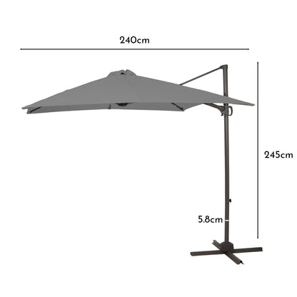 Grey LED Premium Cantilever Parasol - 2.4m Square with Quartered Black Base