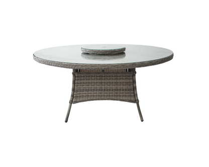 Large Round Dining Table with Lazy Susan and Cover, Double Flat Grey, Glass
