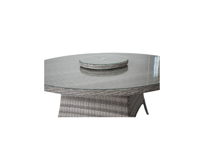 Large Round Dining Table with Lazy Susan and Cover, Double Flat Grey, Glass