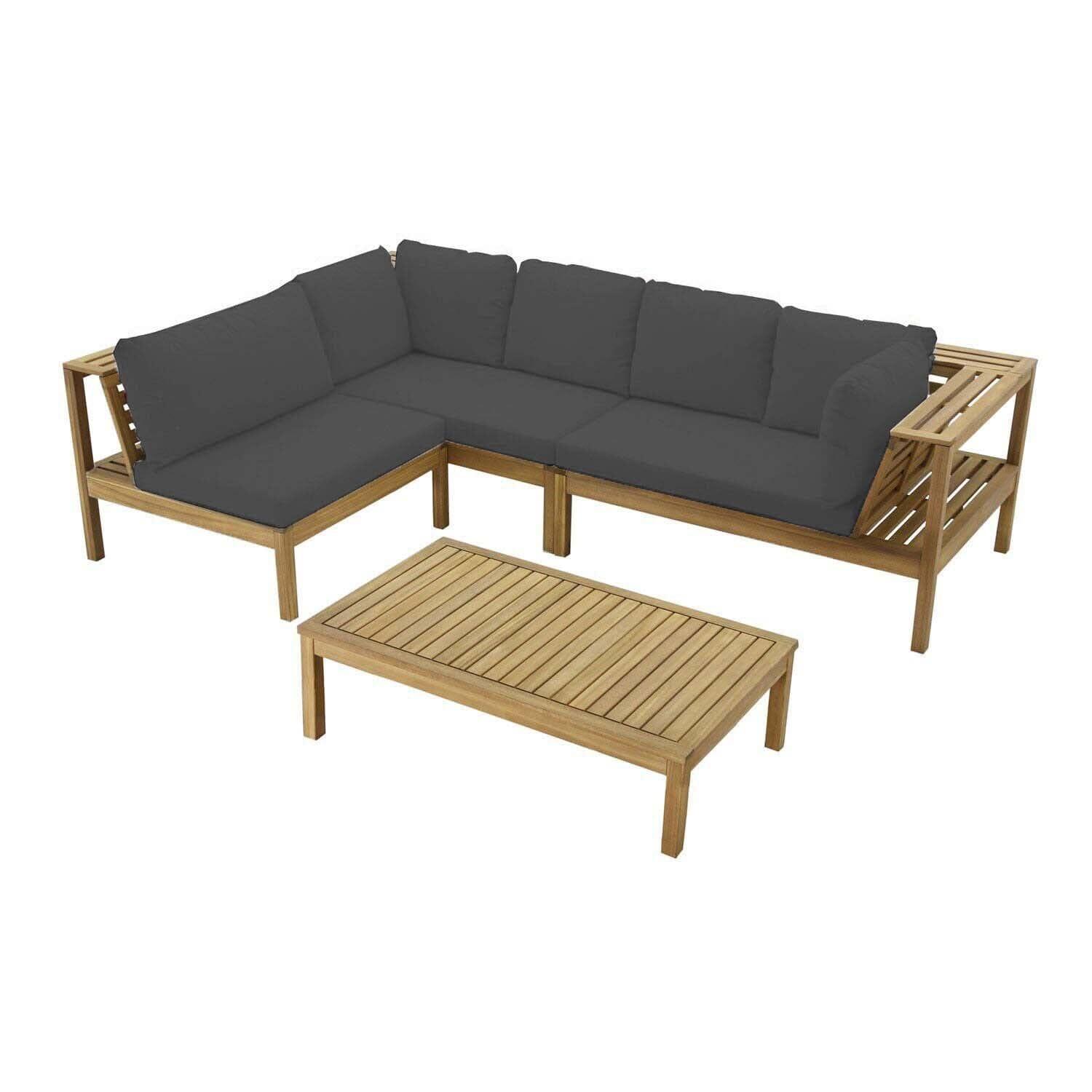 Dakota Corner Wooden Sofa Set - Grey Cushions