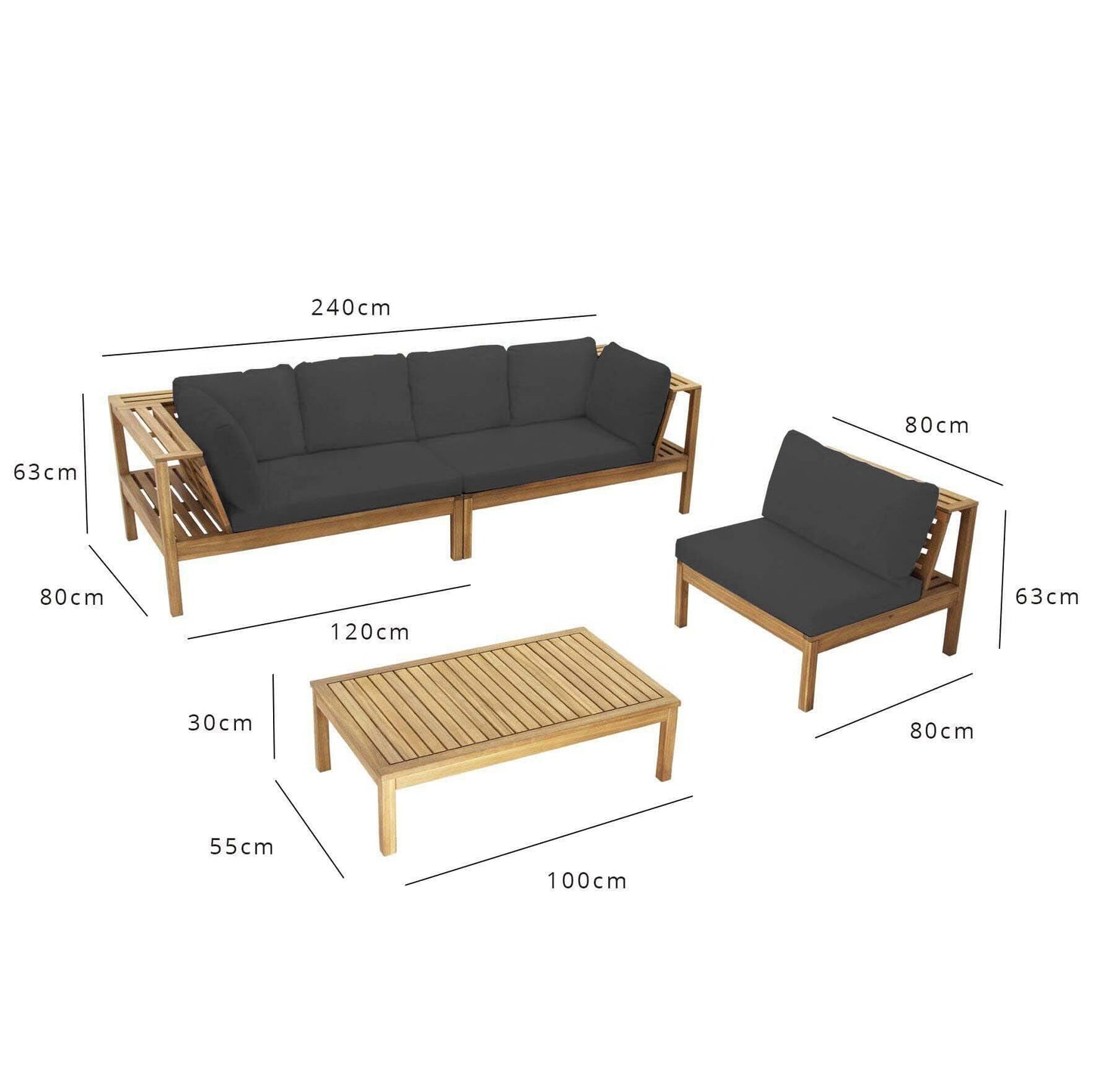 Dakota Corner Wooden Sofa Set - Grey Cushions