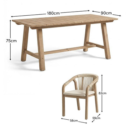 Shiro 6 Seater Wooden Garden Dining Set with Shiro Green Rope Dining Chairs
