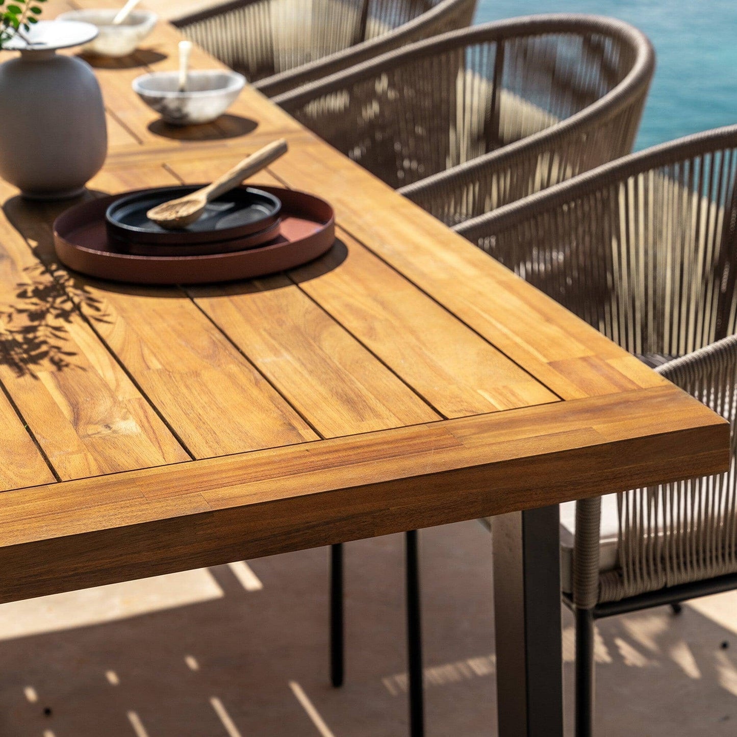 Hali 6 Seater Steel Acacia Top Dining Table 175cm