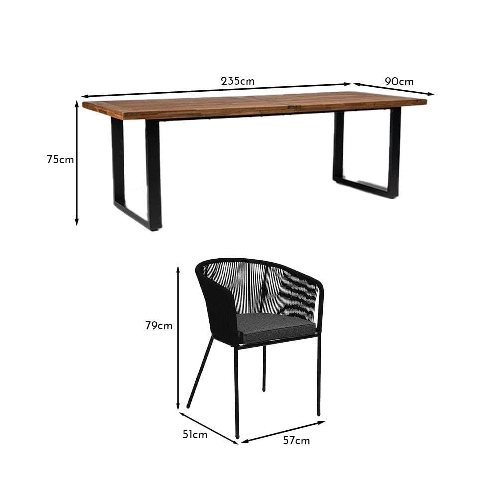 Hali 8 Seater Wooden Outdoor Dining Set with Hali Black Chairs - 235cm