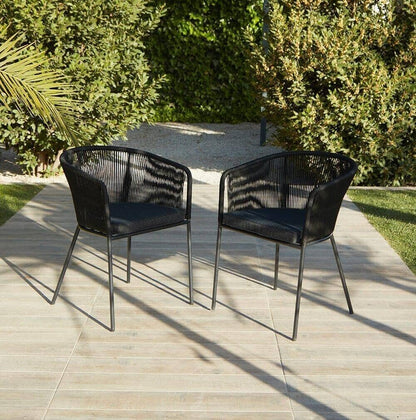 Amelia 6 Seater Wooden Garden Dining Set with 6 Hali Black Chairs - Light Brushed Acacia