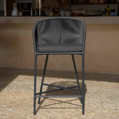 Hali Black Rope Garden Bar Stool with Cushion - Laura James 