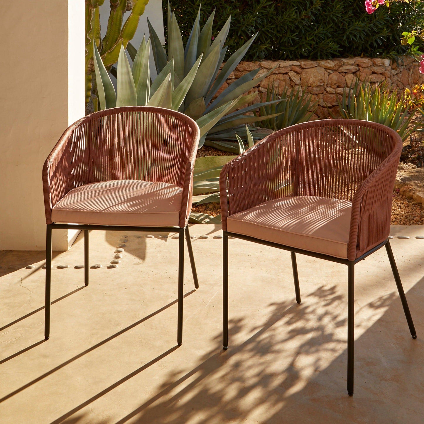 Hali Clay Pink Rope Chair with Cushions - Set of 2 - Laura James