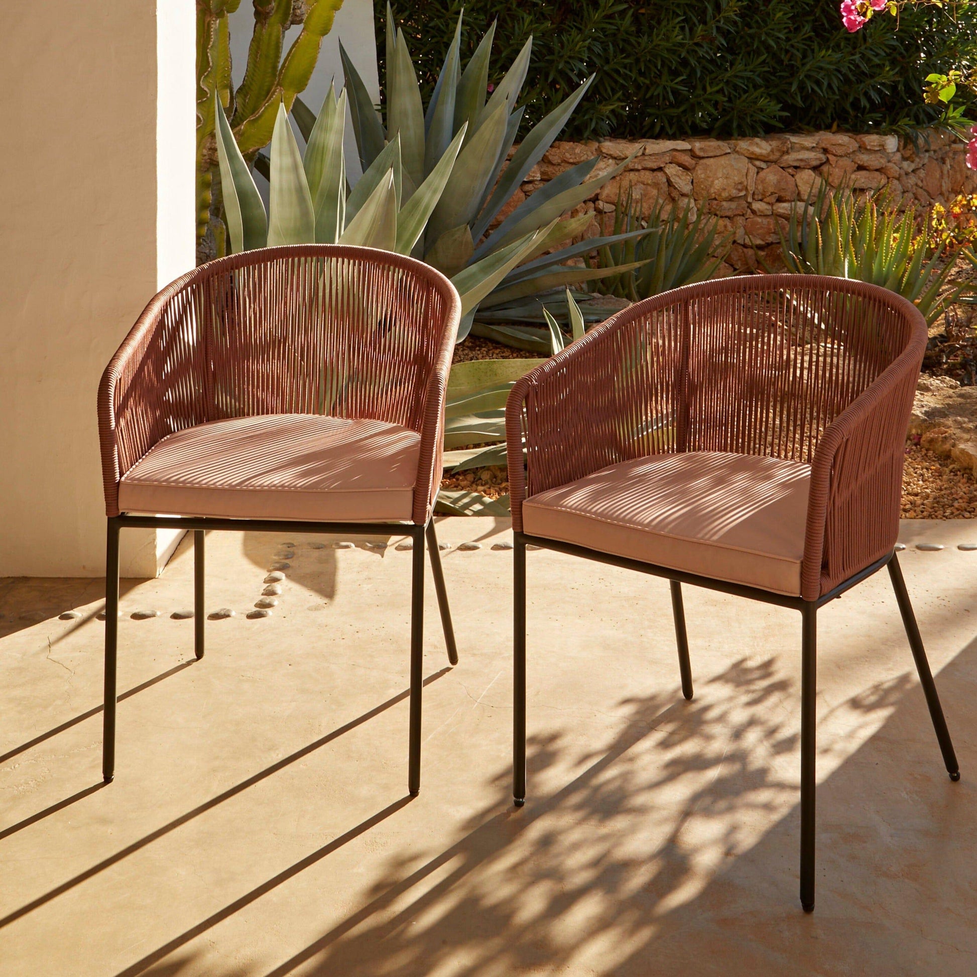 Hali Clay Pink Rope Chair with Cushions - Set of 2 - Laura James
