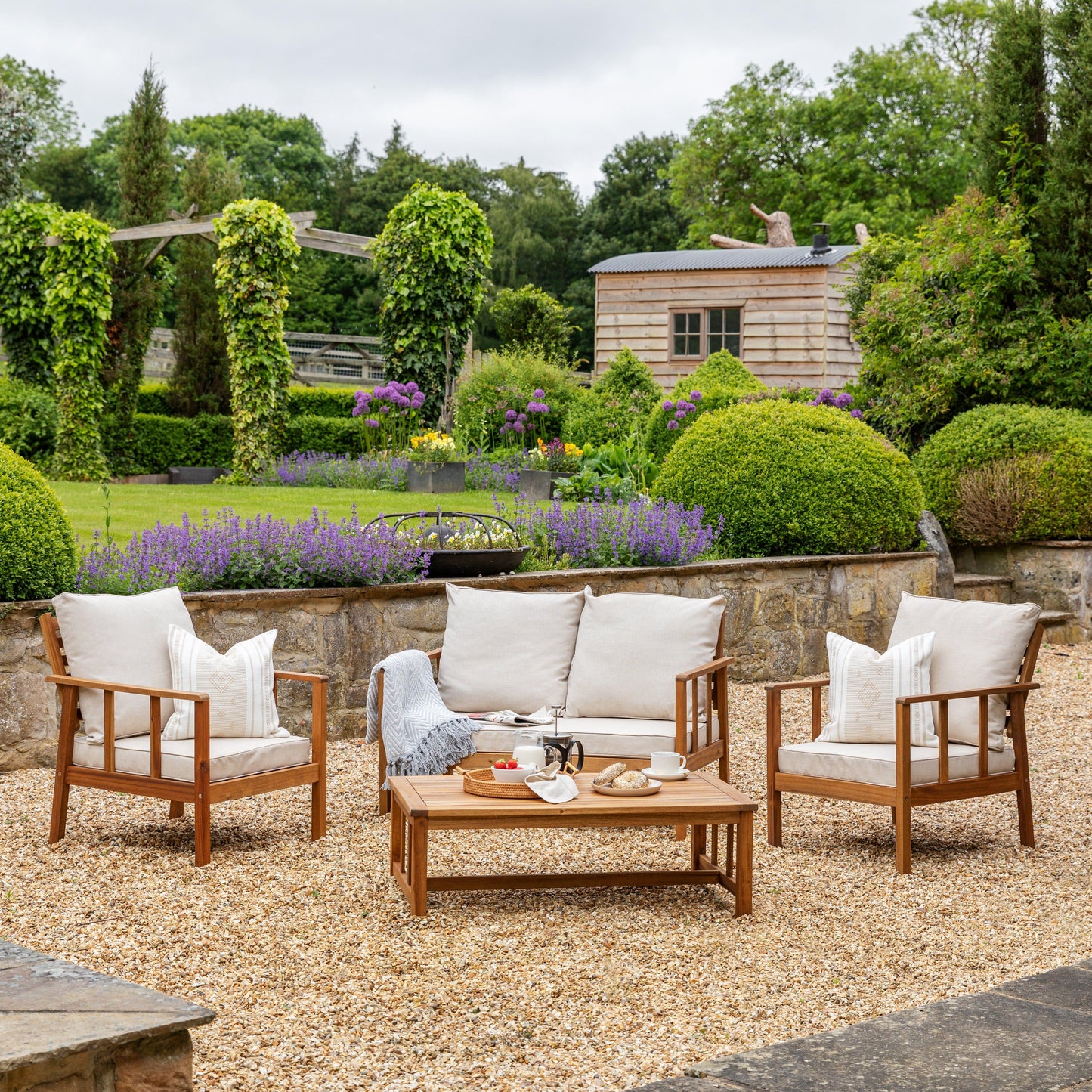 Harrelson Wooden Garden Sofa Set - Natural - Laura James