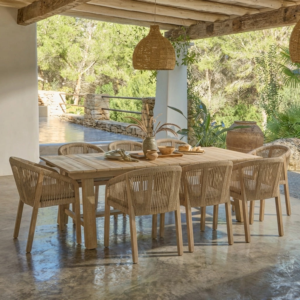 Shiro 8 Seater Wooden Garden Dining Set with Nala Dining Chairs - Laura James