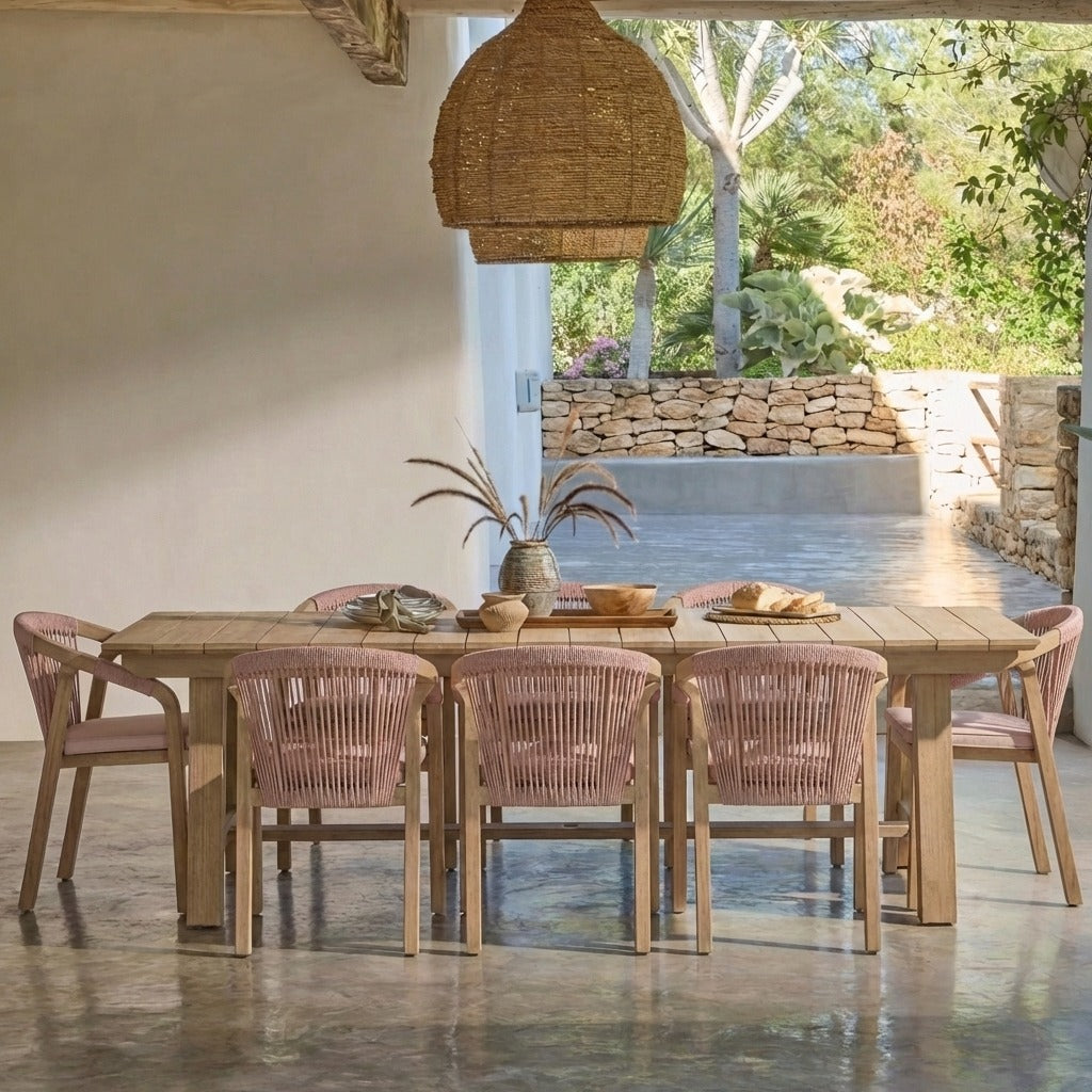 Shiro 8 Seater Garden Dining Set with Shiro Rope Dining Chairs - Mottled Pink Rope