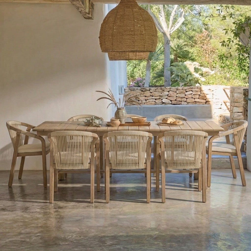 Shiro 8 Seater Garden Dining Set with Shiro Rope Dining Chairs - Beige Rope